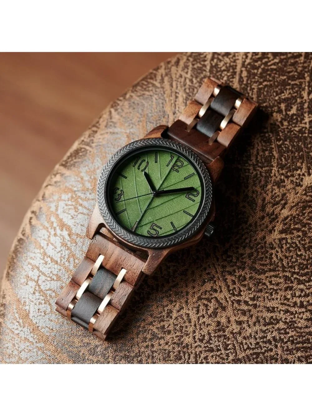 Natural Wooden Men's Watch - Minimalist Japanese Quartz, Unique Leaf Vein Dial